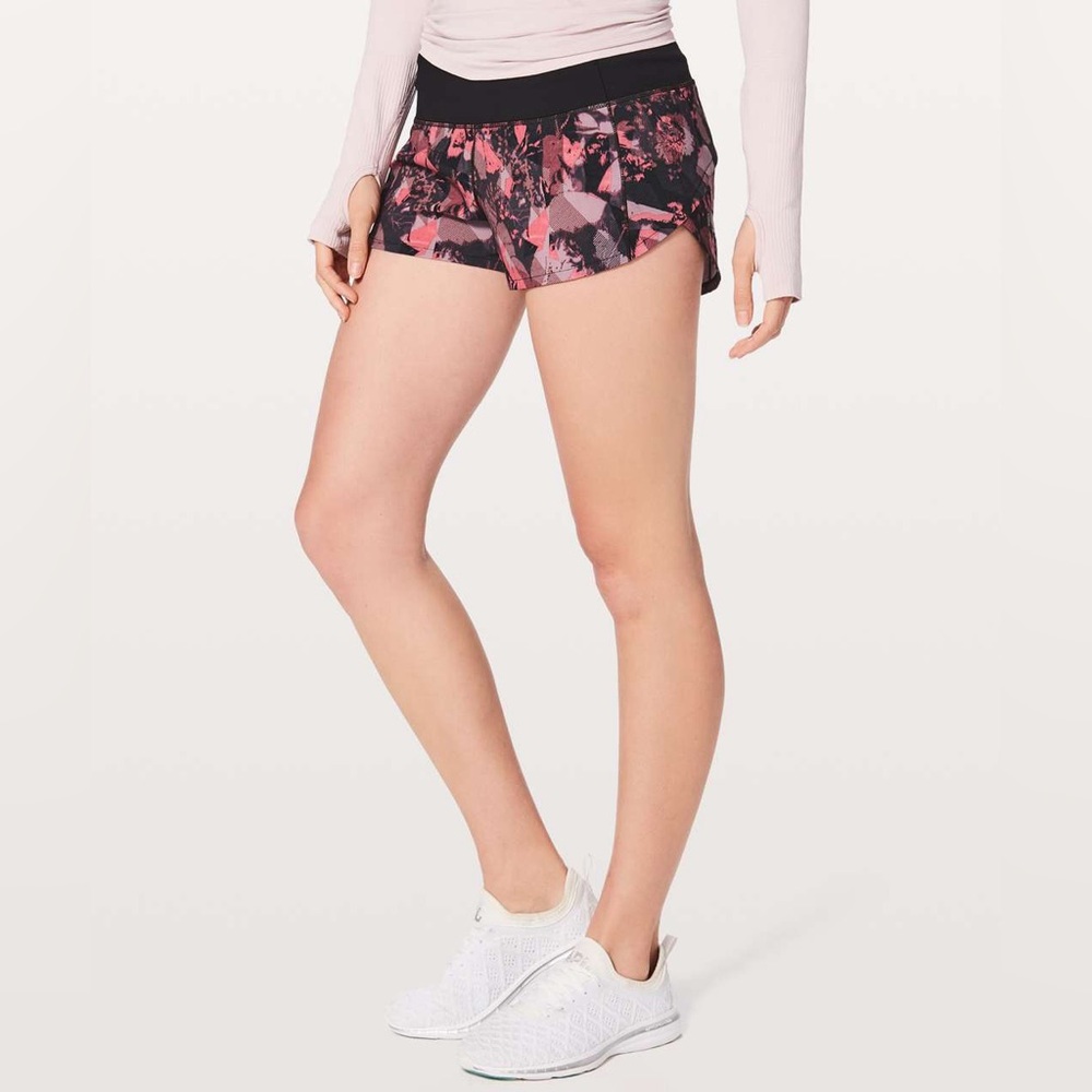 Lululemon Athletica Black and Pink Geometric Athletic Shorts